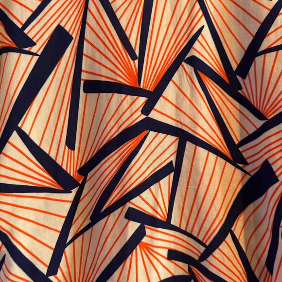 The Odells Geometric Top Orange Blue Tan V-Neck Back Pullover Short Sleeve Sz S - Picture 2 of 5